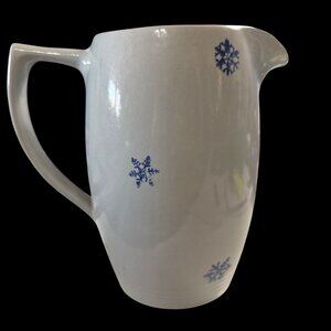 Gray Stoneware Snowflake Patterned 44 Ounce 8 Inch Tall Pitcher Marked 386